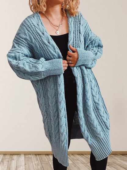 Hemp Flower Dropped Sleeve Long Cardigan Sweater Jacket