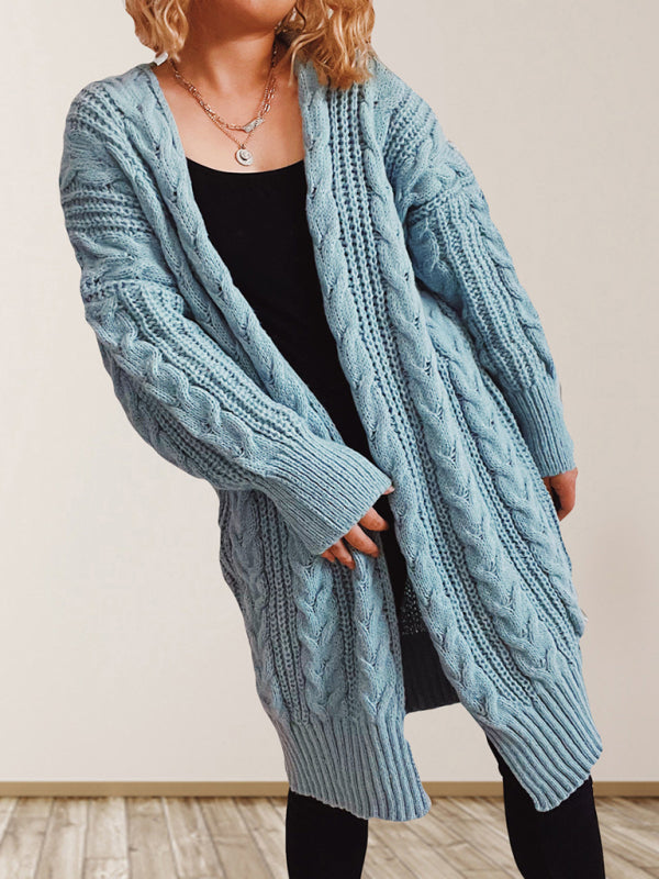 Hemp Flower Dropped Sleeve Long Cardigan Sweater Jacket