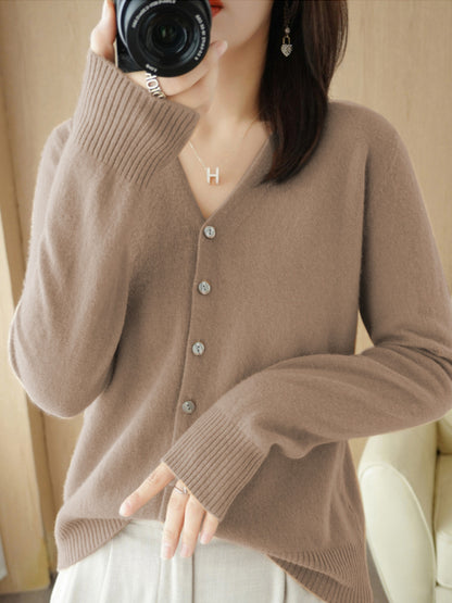 V-neck solid color short knitted cardigan coat sweater