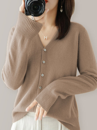 V-neck solid color short knitted cardigan coat sweater