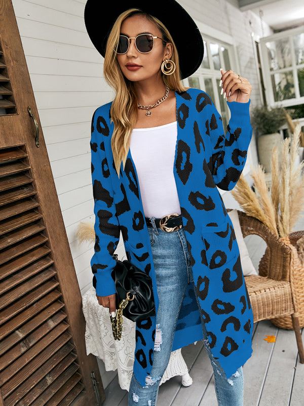 New leopard print knitted jacket cardigan women's sweater