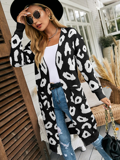 New leopard print knitted jacket cardigan women's sweater