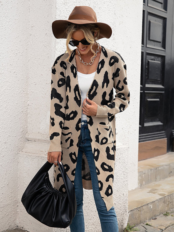 New leopard print knitted jacket cardigan women's sweater