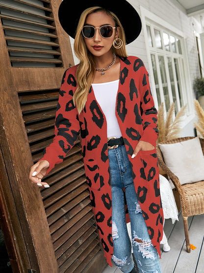 New leopard print knitted jacket cardigan women's sweater