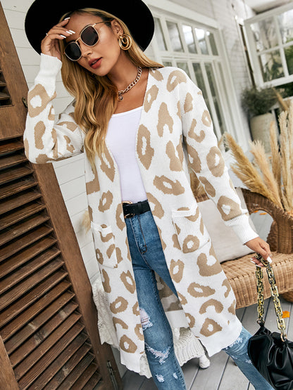 New leopard print knitted jacket cardigan women's sweater