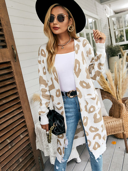 New leopard print knitted jacket cardigan women's sweater