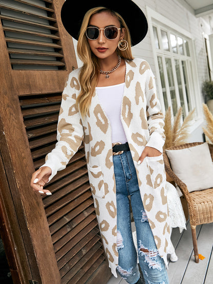 New leopard print knitted jacket cardigan women's sweater