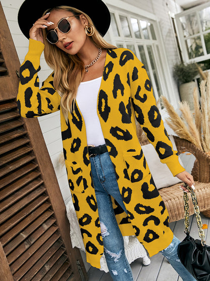 New leopard print knitted jacket cardigan women's sweater