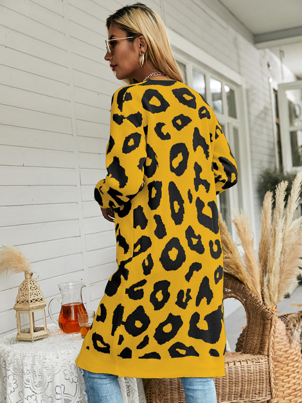 New leopard print knitted jacket cardigan women's sweater