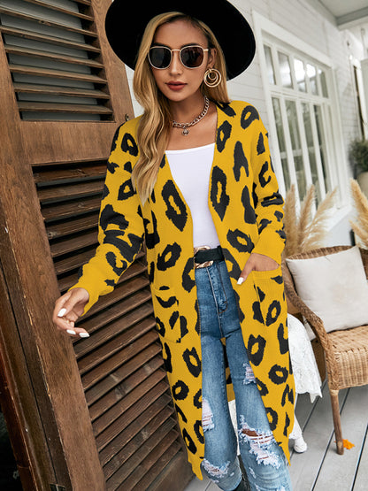 New leopard print knitted jacket cardigan women's sweater