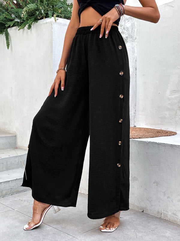 Women's Commuter Style Slit Button High Waist Wide Leg Pants