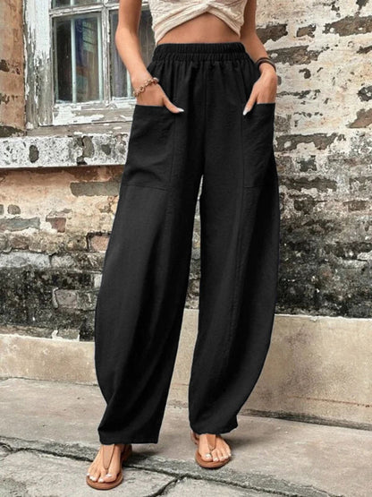 Women's Pants Solid Color Pocket Women's Casual Pants Elastic Pants Trousers