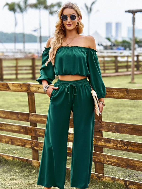 Women's casual sexy tube top top wide-leg trousers two-piece set