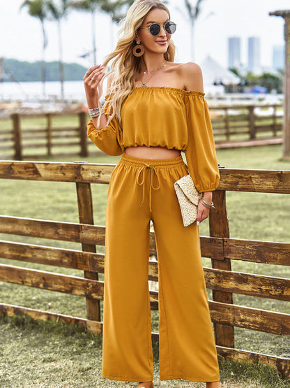 Women's casual sexy tube top top wide-leg trousers two-piece set