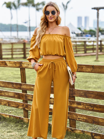 Women's casual sexy tube top top wide-leg trousers two-piece set