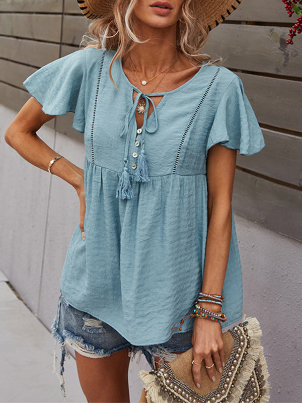 Women's Woven Casual Fashion Short Sleeve Shirt