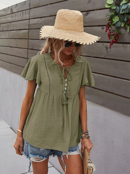 Women's Woven Casual Fashion Short Sleeve Shirt