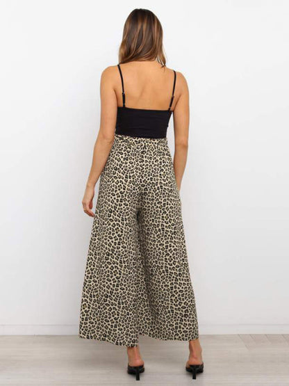 Women's casual fashion loose leopard print wide-leg pants