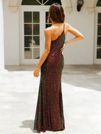 Female sequin slit sexy wedding evening dress