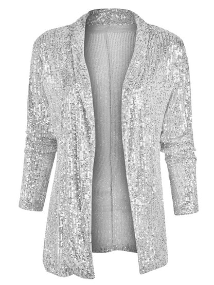 Women's sequined long-sleeved mid-length lapel blazer