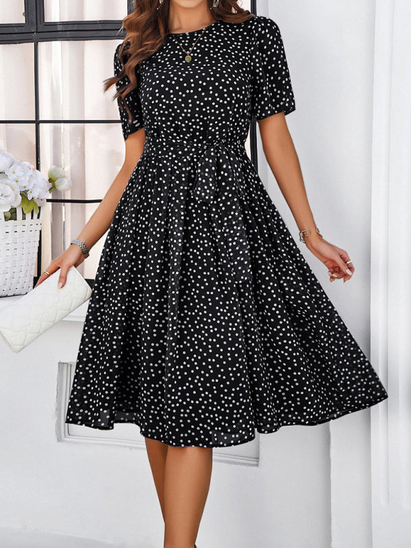 Women's elegant casual polka dot print strappy dress