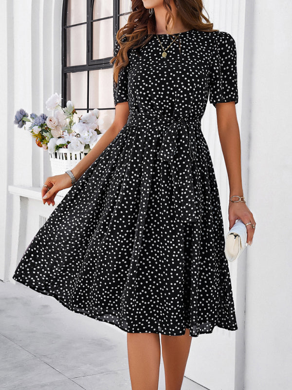 Women's elegant casual polka dot print strappy dress