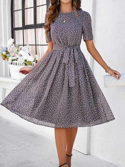 Women's elegant casual polka dot print strappy dress