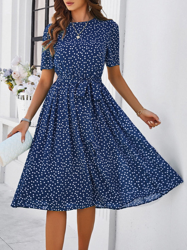 Women's elegant casual polka dot print strappy dress