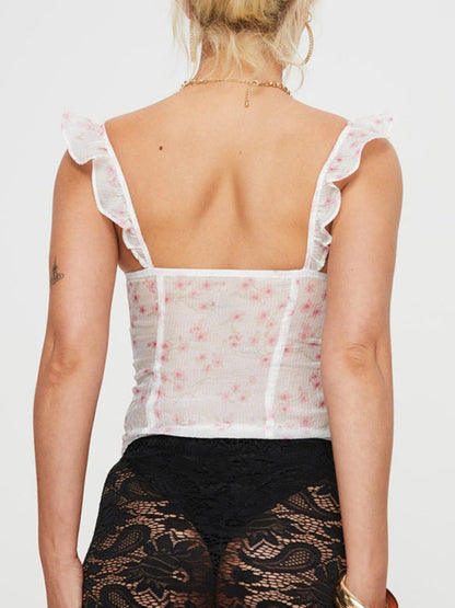 Lace slightly see-through flower sexy hot girl short camisole top vest