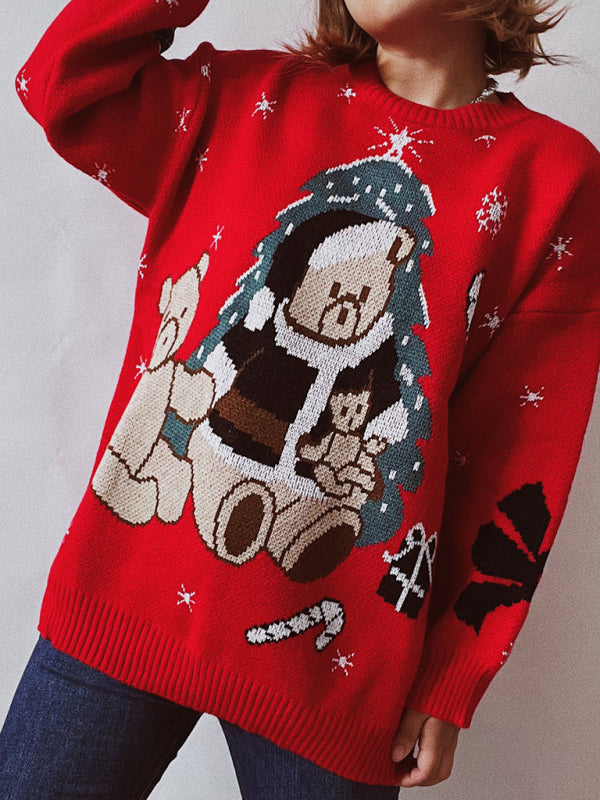 Women's Christmas Sweater Loose Thickened Christmas Bear Round Neck Long Sleeve Bottoming Sweater