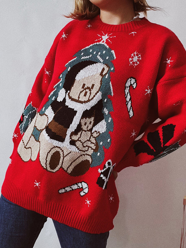 Women's Christmas Sweater Loose Thickened Christmas Bear Round Neck Long Sleeve Bottoming Sweater