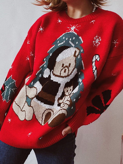 Women's Christmas Sweater Loose Thickened Christmas Bear Round Neck Long Sleeve Bottoming Sweater