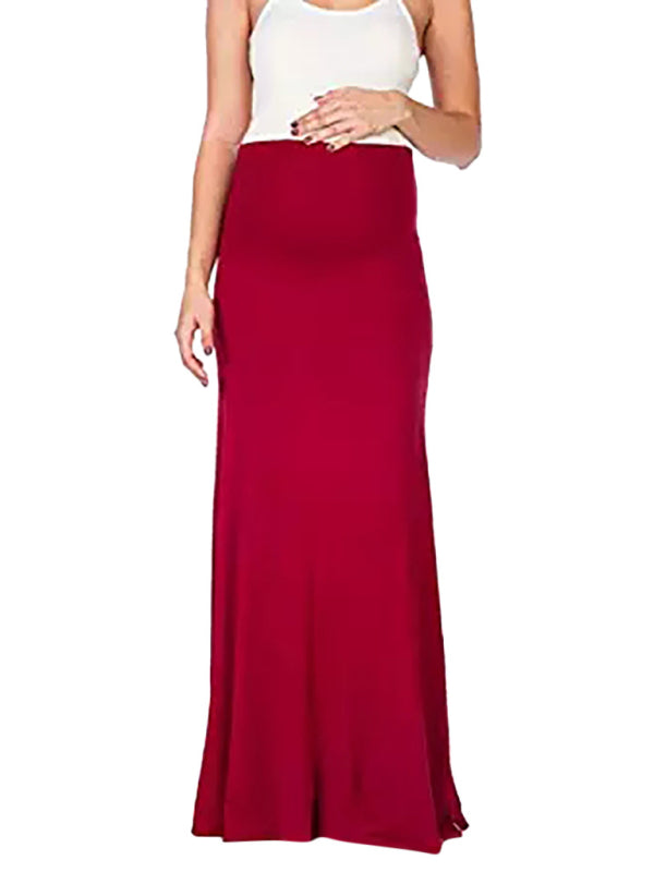 Solid color maternity wear tummy support half-length skirt