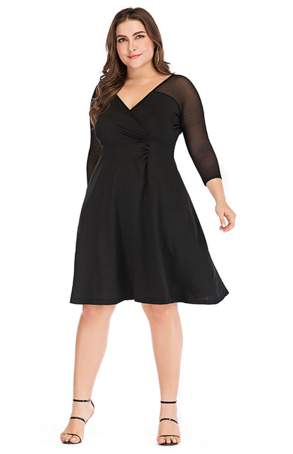 Women's V-Neck 3/4 Sleeve Solid Dress