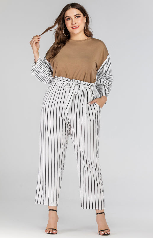 Women's Black and White Striped Cropped Pants