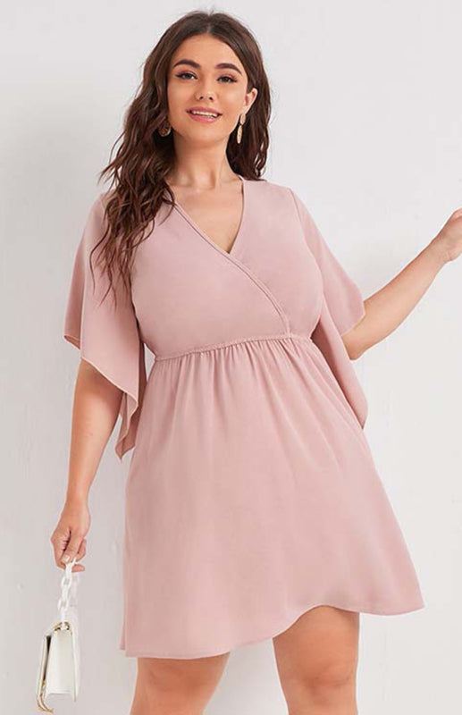 Women's Plus Size V Neck Short Sleeve Dress