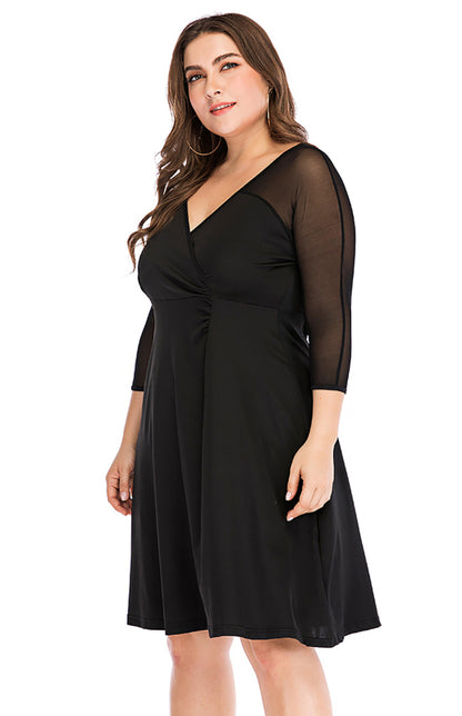 Women's V-Neck 3/4 Sleeve Solid Dress