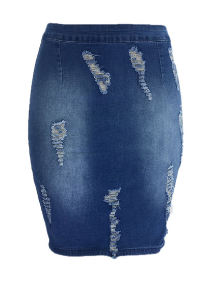 Women's zipper ripped hip denim skirt