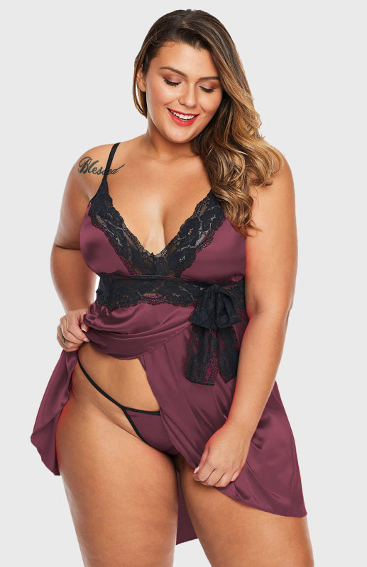 Rose Lace V Neckline Plus Size Babydoll