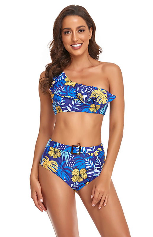 Women's Ruffled One-Shoulder Split Swimsuit