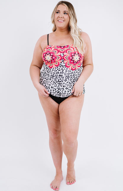 Leopard Tribal Print Bandeau Plus Size Tankini