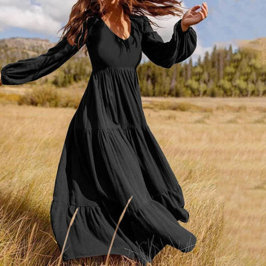 Women's solid Color Elegant Long Sleeve Dress