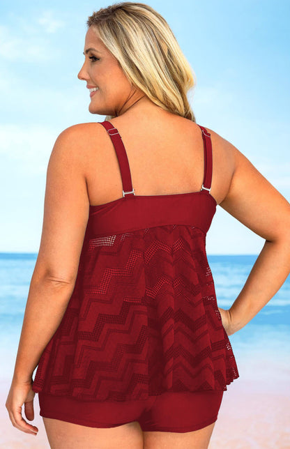 Ruffled Sleeveless V Neck Plus Size Swimsuit