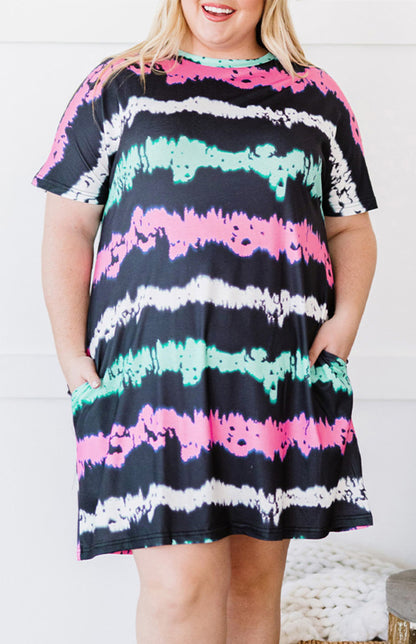 Striped Tie-dyed Plus size Mini Dress