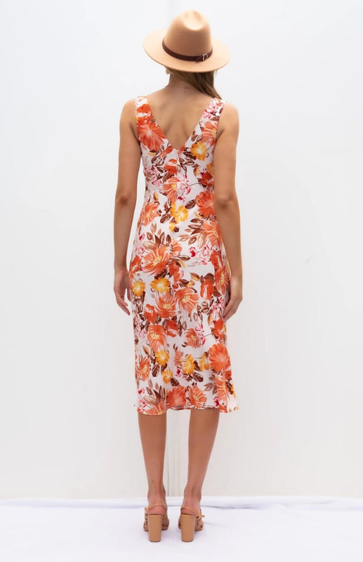 Women's Floral Deep V Sleeveless Dress