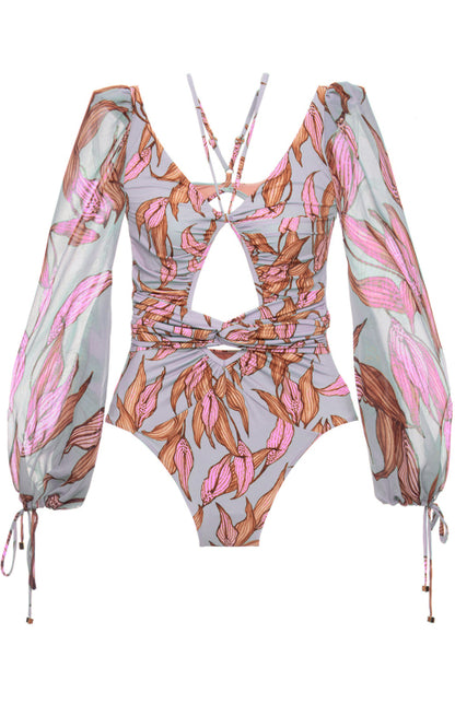 Women's Long-Sleeved, Sexy, One-Piece Print Bikini