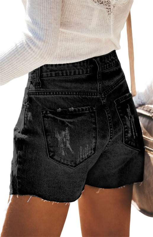 Women's Black Hot Mama High Rise Distressed Denim Shorts