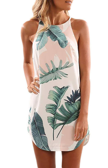 Women's Botanical Floral Print Navy Sleeveless Dress