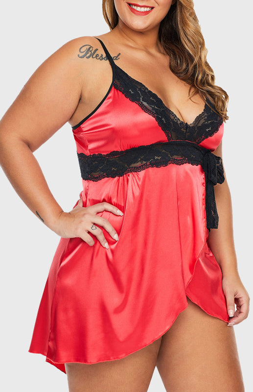 Rose Lace V Neckline Plus Size Babydoll