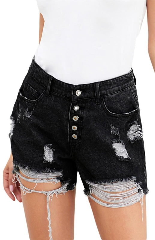 Women's Black Hot Mama High Rise Distressed Denim Shorts